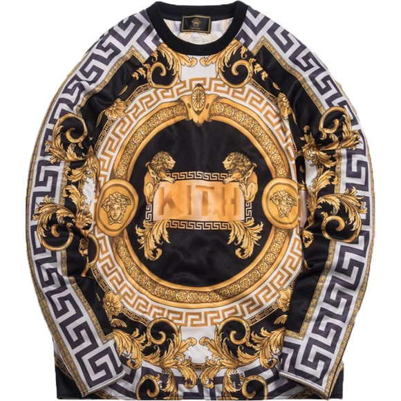 Kith x Versace Lion Tricot Crewneck Black Gold Logo Long Sleeve T-shirt Medium M - Picture 1 of 12